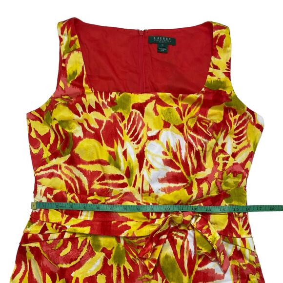 RALPH LAUREN LRL Yellow Red Tropical Floral Print Cotton Stretch Dress Size 12 - Picture 10 of 11